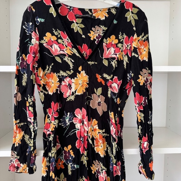 ZARA Floral Velvet Trim Midi Dress - Picture 5 of 7